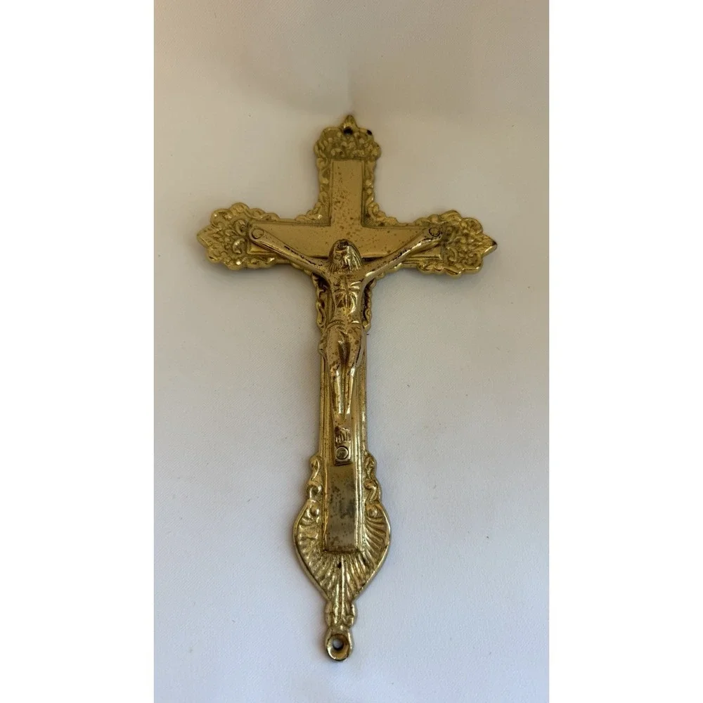 Vintage Brass Crucifix Cross Religious Jesus Christ Wall Hanging 8